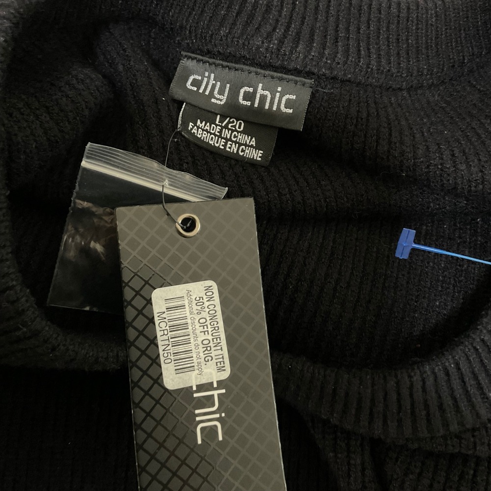 City Chic Black Ribbed Cold Shoulder Sweater Dress Plus Size L/20 - Picture 6 of 8